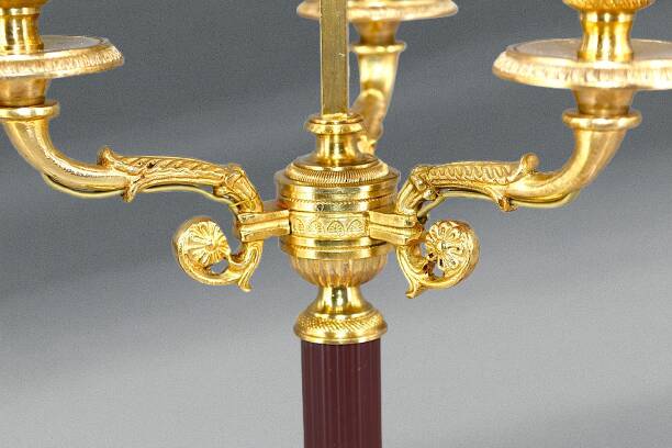 Lampe Bouillotte Bronze Style Empire Abat-jour & Pied laqué Bordeaux