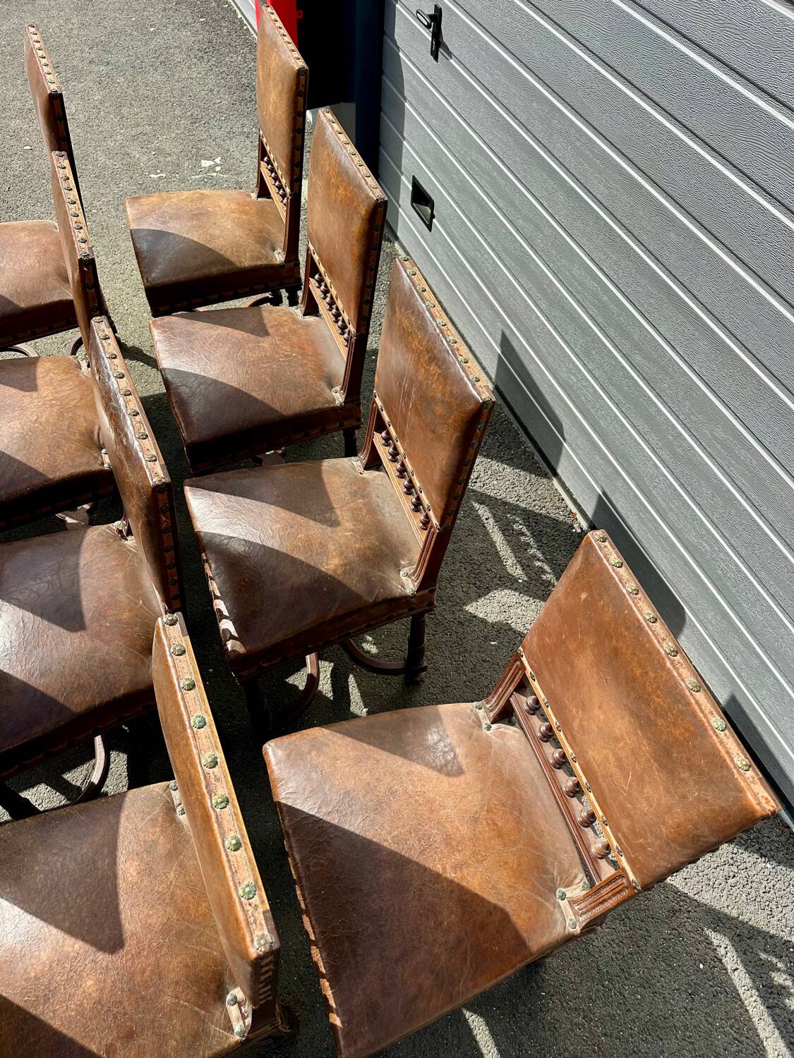 Set of 12 Henri II neo-Renaissance style walnut chairs