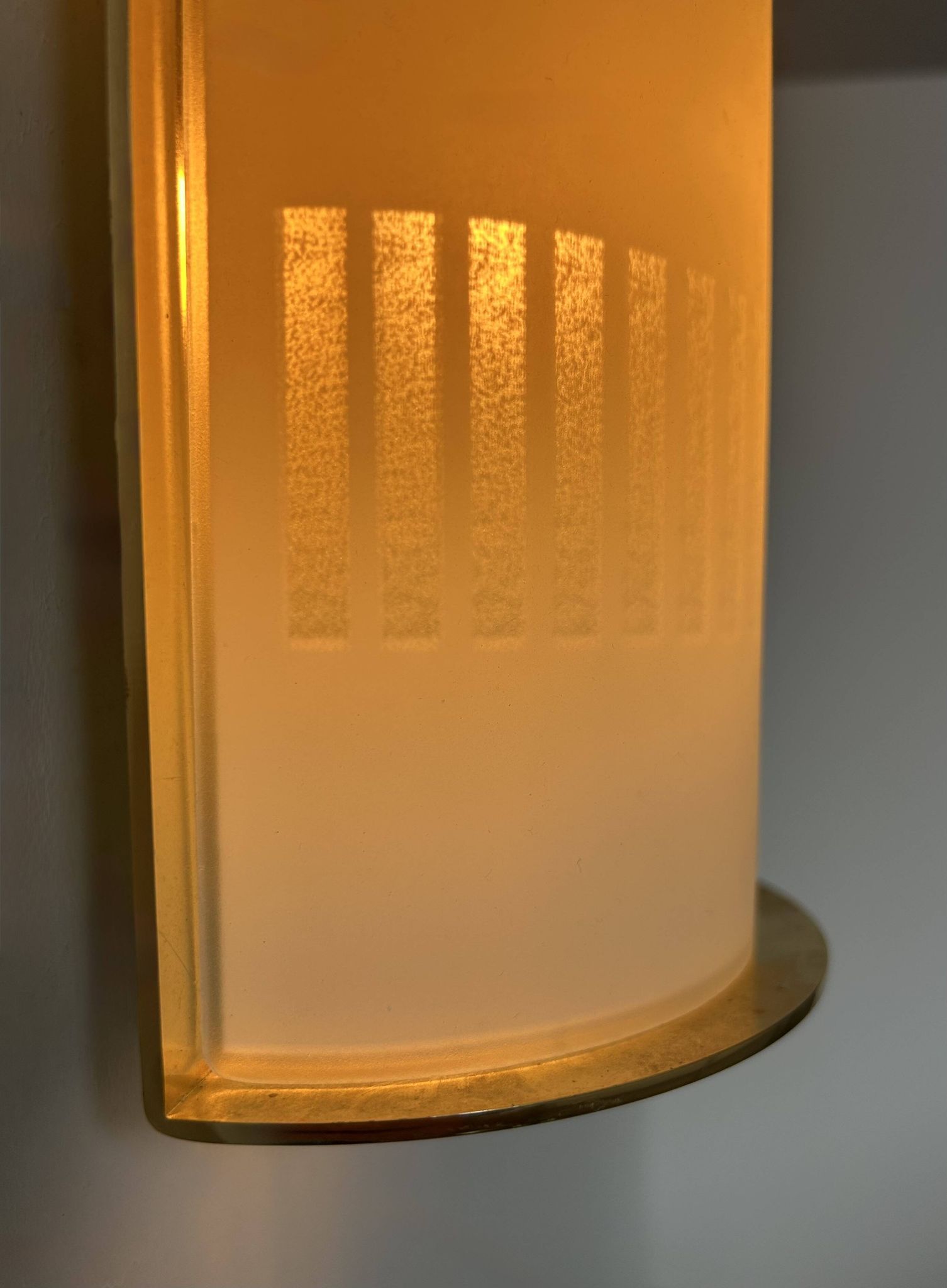 Pair of vintage brass and sandblasted glass wall lights, France 1970