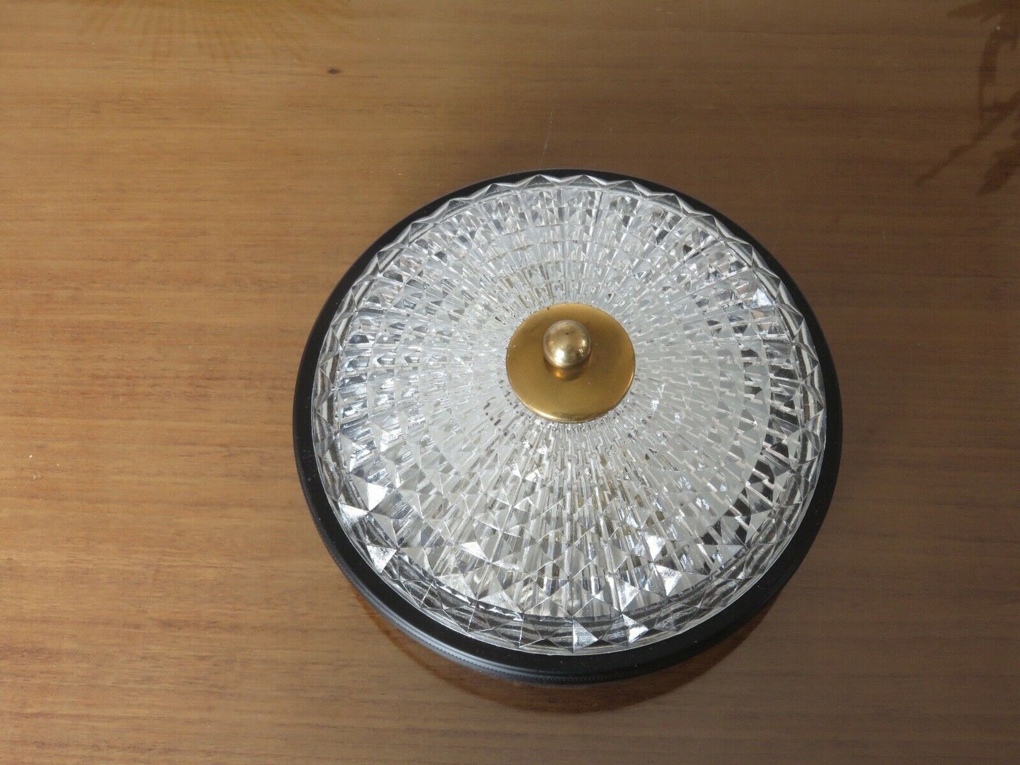 Wall lamp " starred " 2 fires, diamond glass and brass years 50 60
