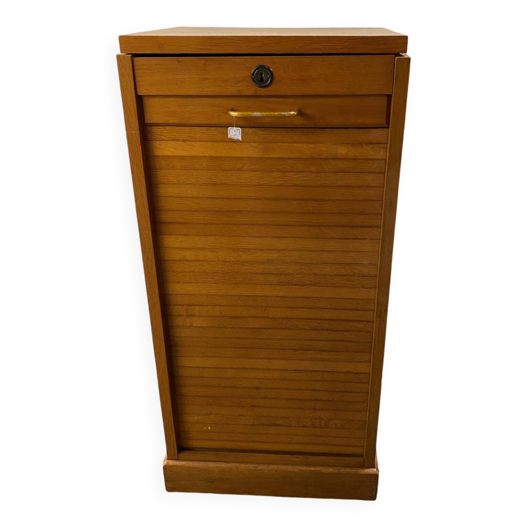 50s/60s light oak curtain filing cabinet low model with removable shelves