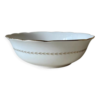White salad bowl and gilded Gien Quimper motifs