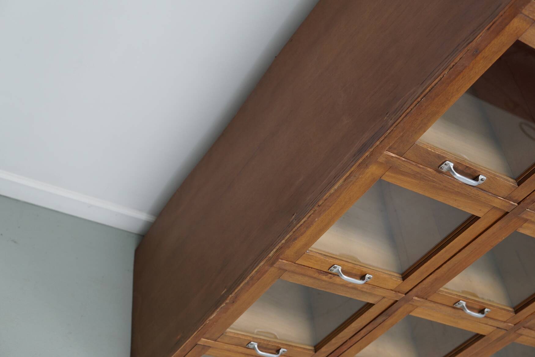 Vintage Large German Beech Haberdashery Shop Cabinet / Vitrine, 1950s