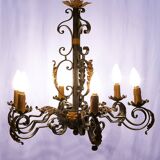 Large chandelier set and 2 appliques, Poillerat, 1950