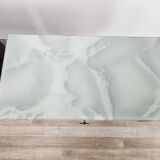 Paire de tables de chevet des années 60 avec porte à abattant et plateau en verre bleu