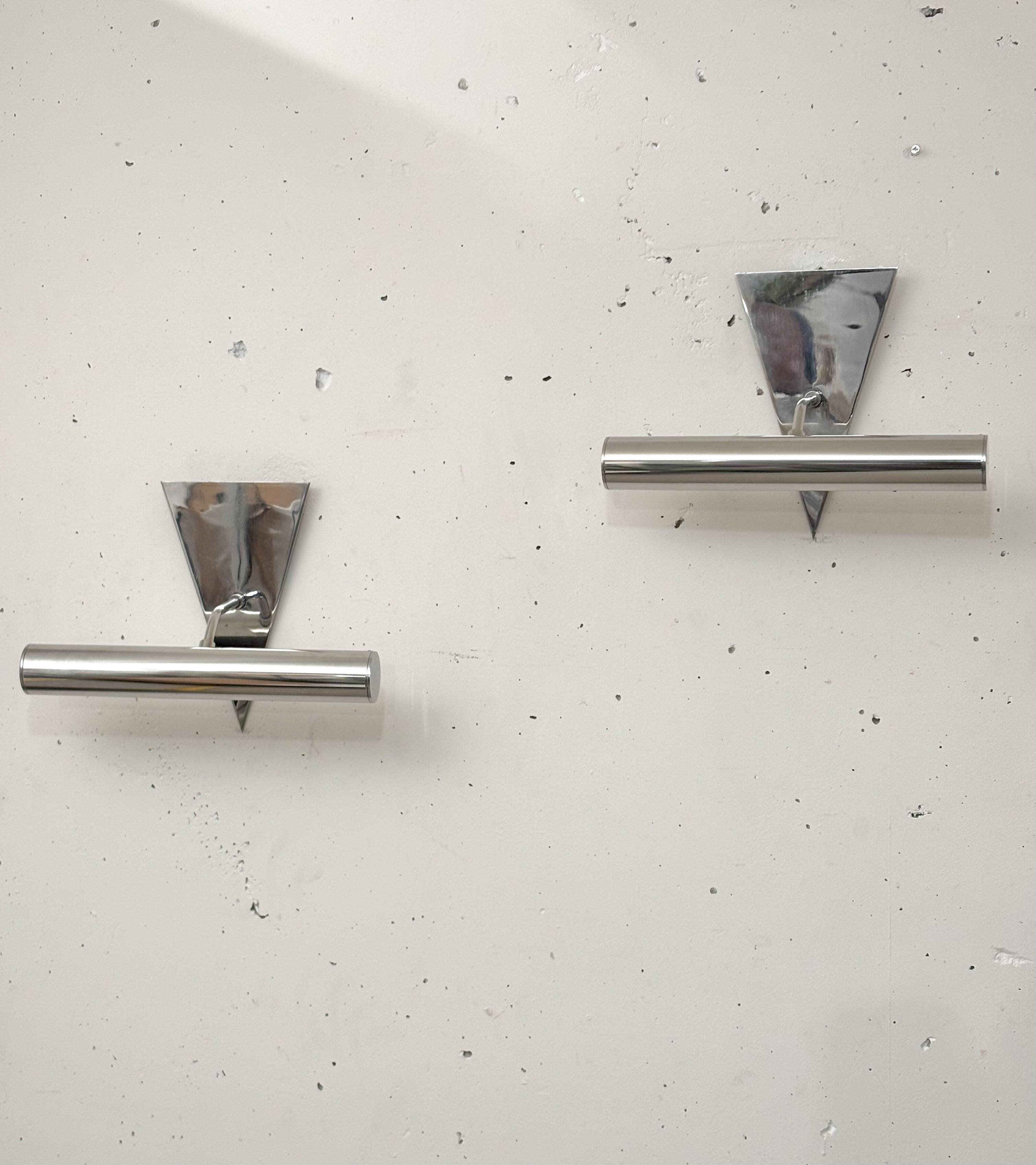 Pair of stainless steel wall lights 1980
