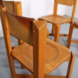 Set of 4 dining chairs elm wood cognac leather