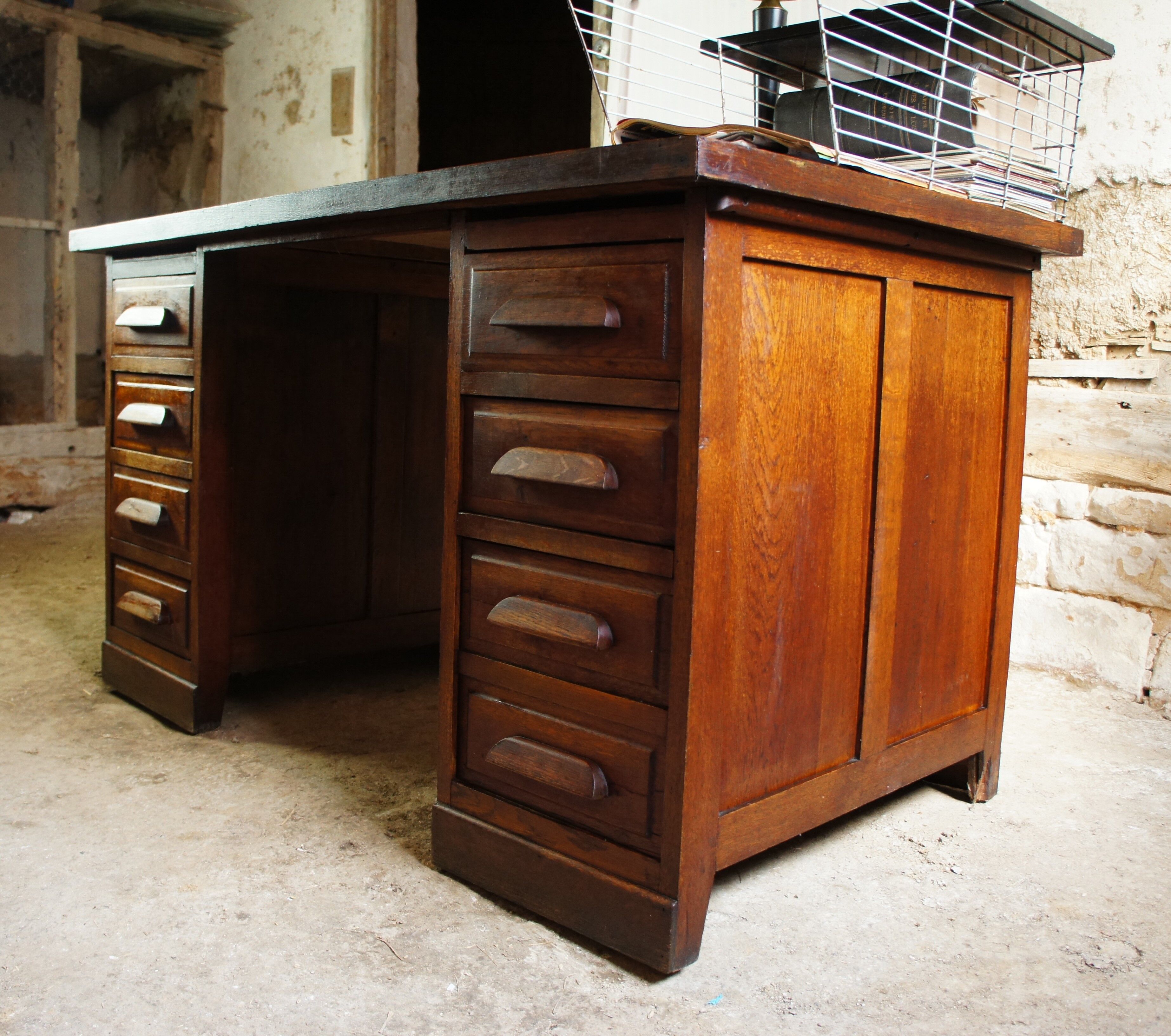 Administration desk open double face oak