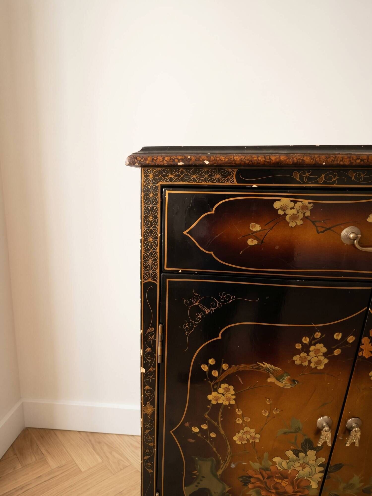 Chinese black and gold lacquered storage furniture