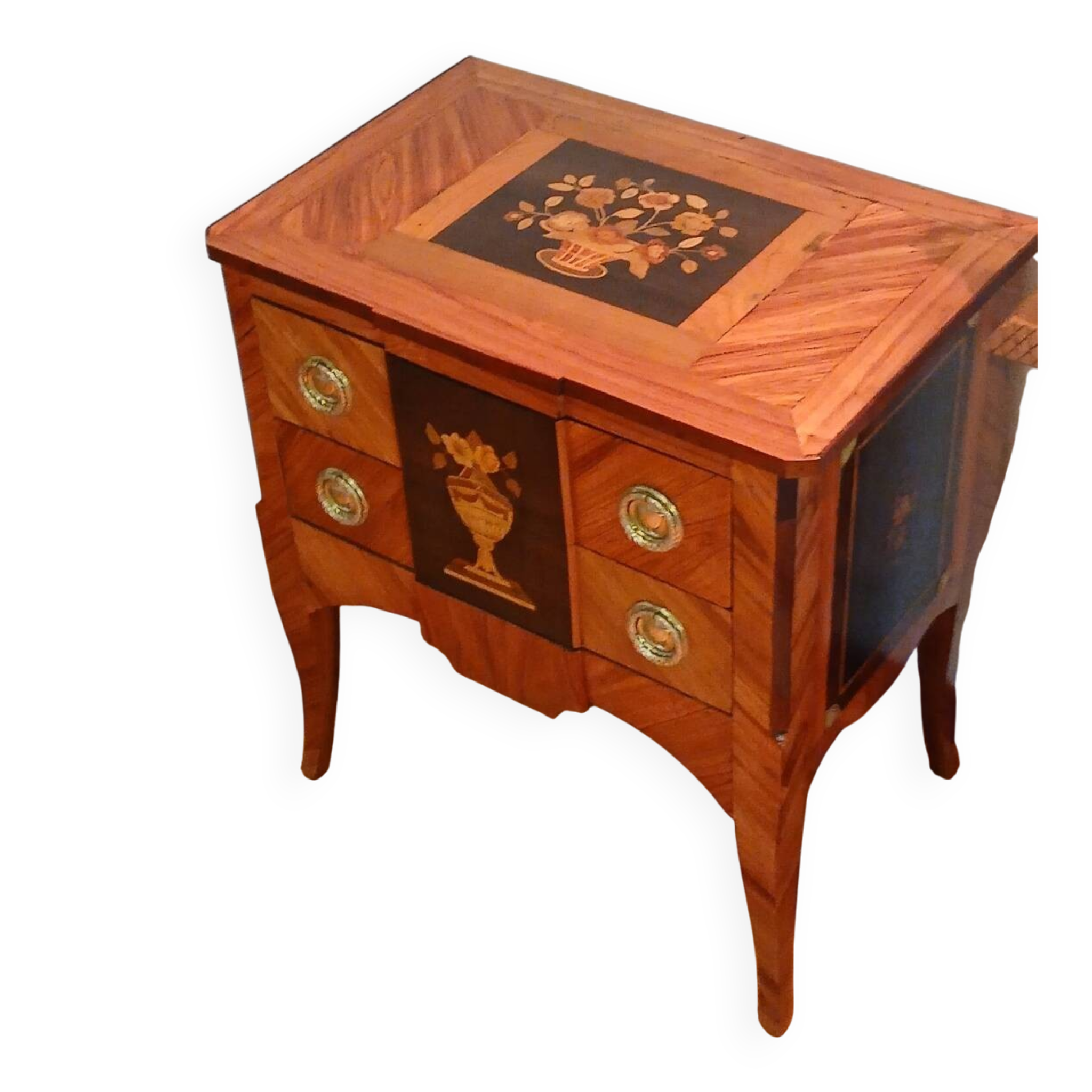 Commode de Maîtrise XVIIIe - Marqueterie de Fleurs - Style Transition