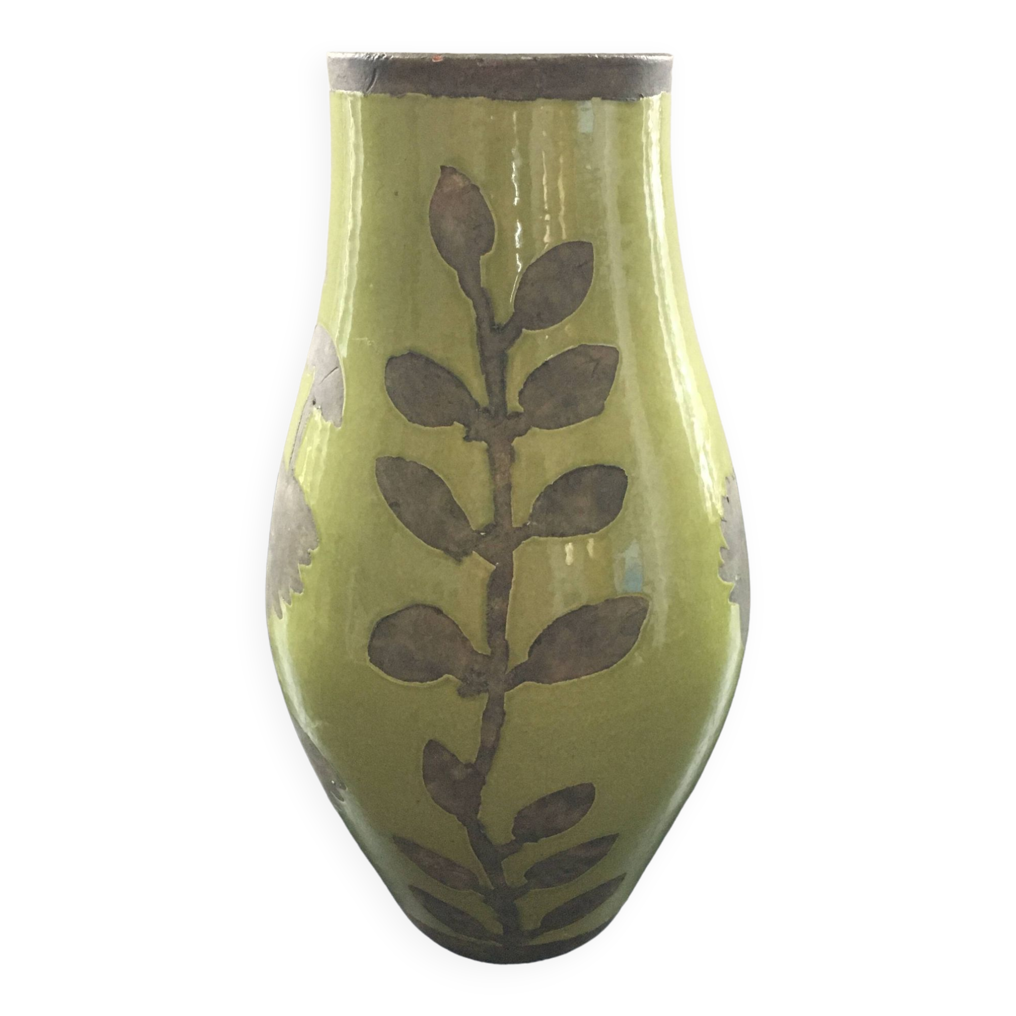 Large green vase with floral decoration