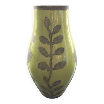 Grand vase vert décor floral