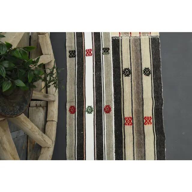 1970s Turkish Oushak Handmade Wool Cotton Beige Runner 68x250