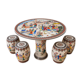 Vintage Chinese dining table with 4 ceramic seats (Oriental)