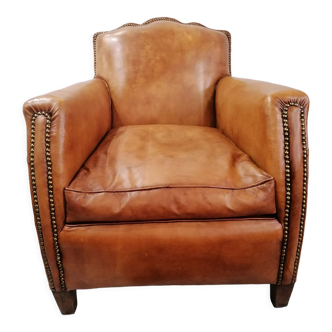 Fauteuil club en cuir, entièrement restauré