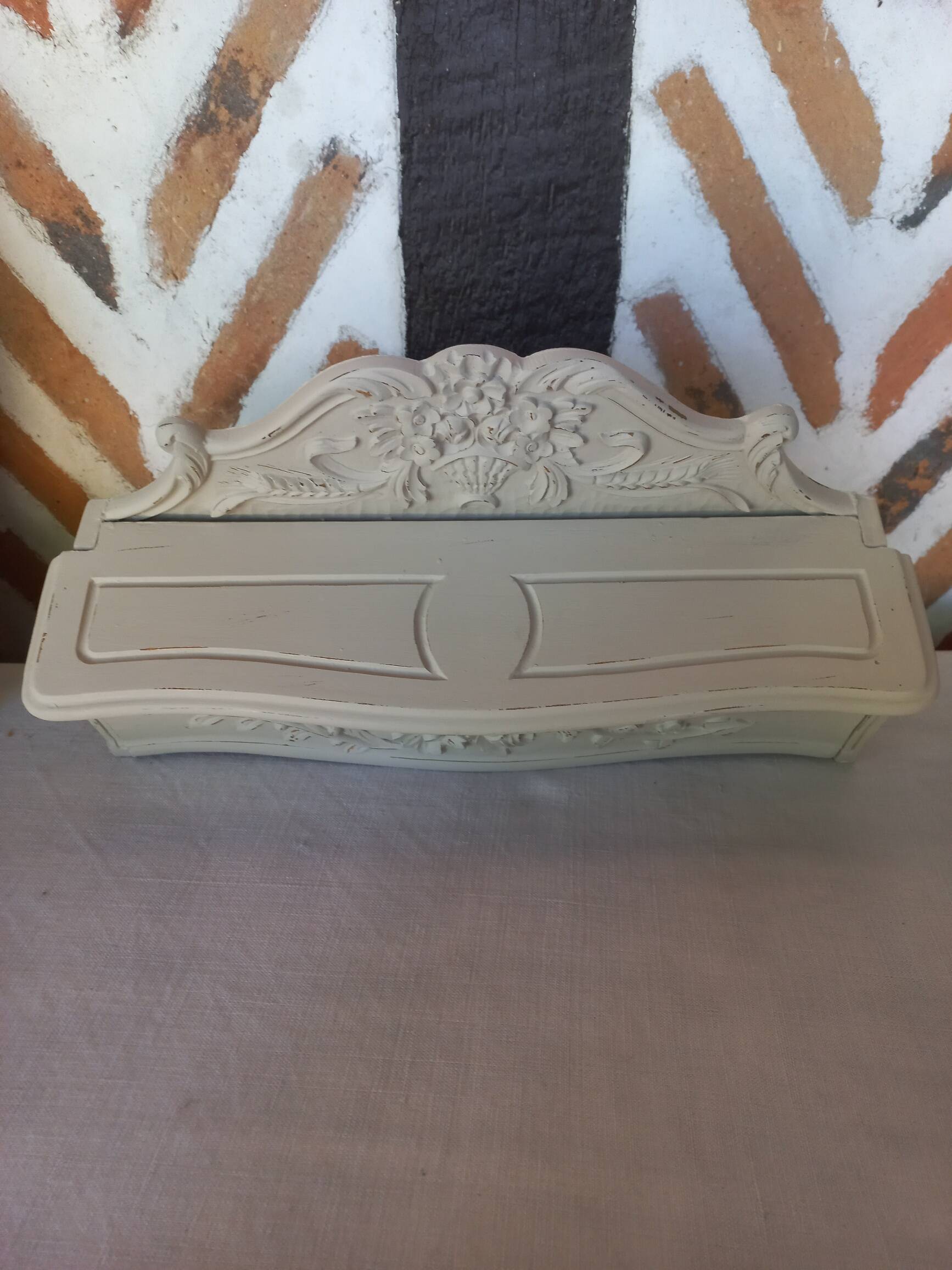 Wall console shelf empty pocket patinated linen