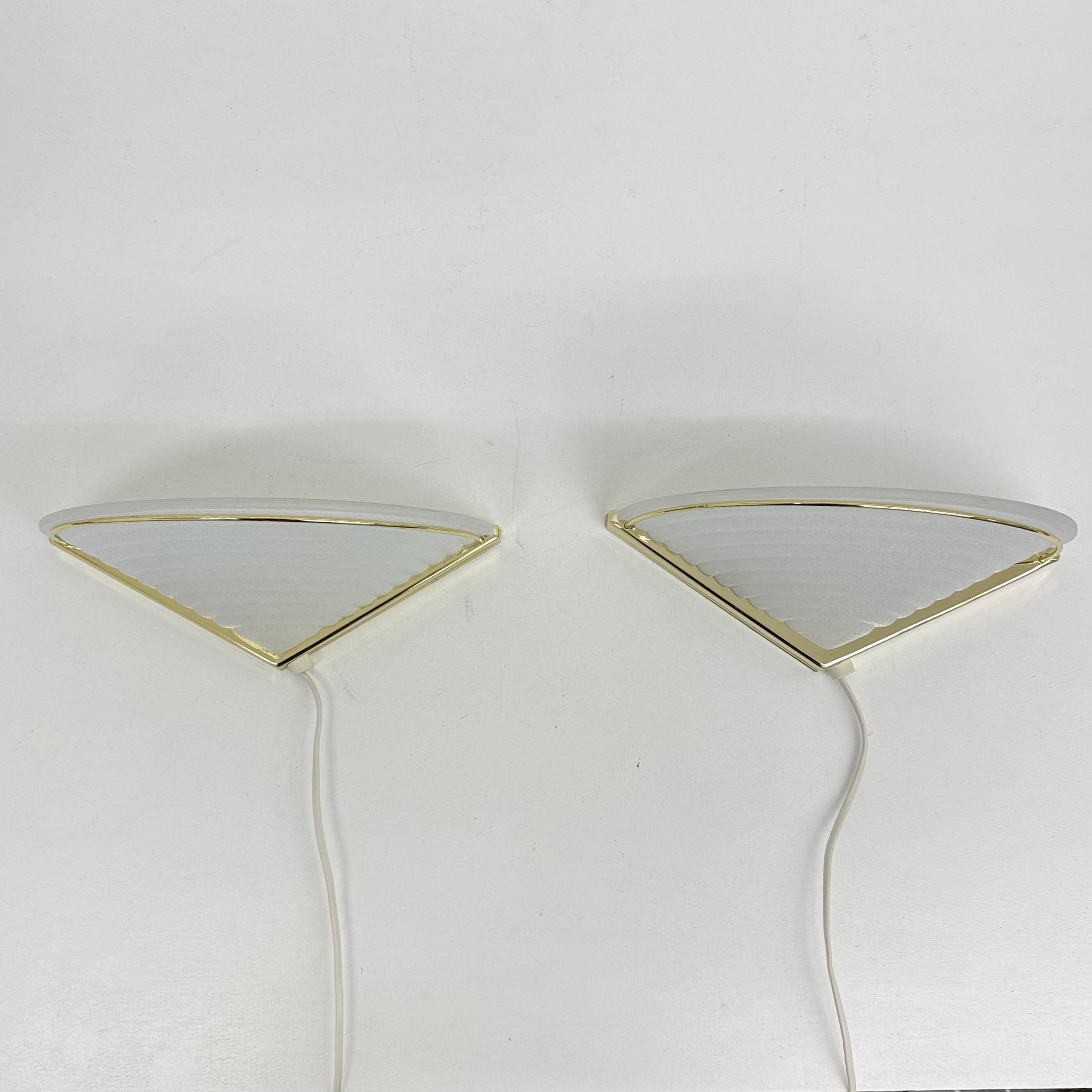 Set of Vintage Glass Wall Lamps with Gold Holder, 1970s