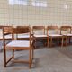 Set of six brutalist dining chairs in pine