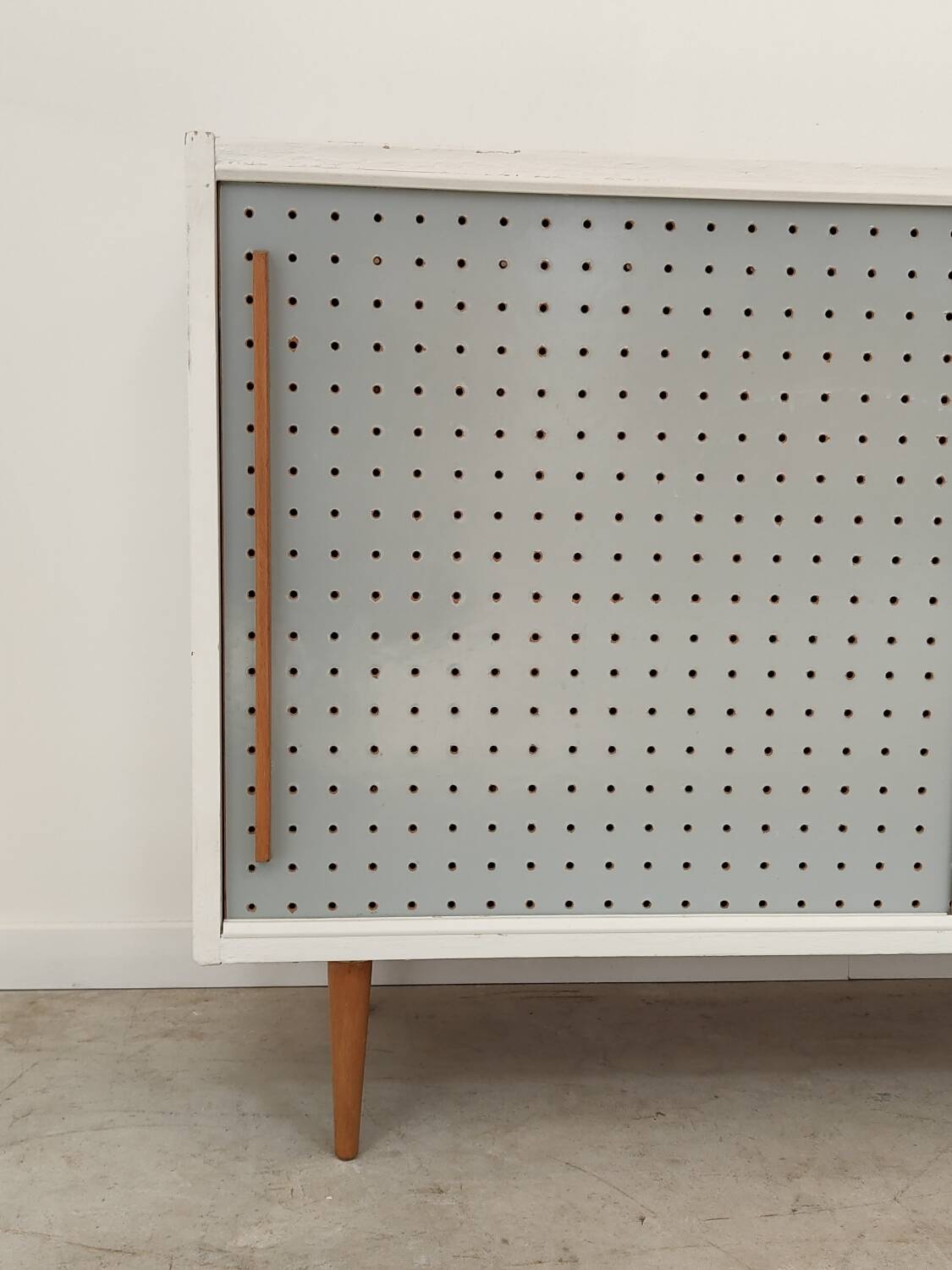 Blue and white chest of drawers by Drevopodnik Brno 1960