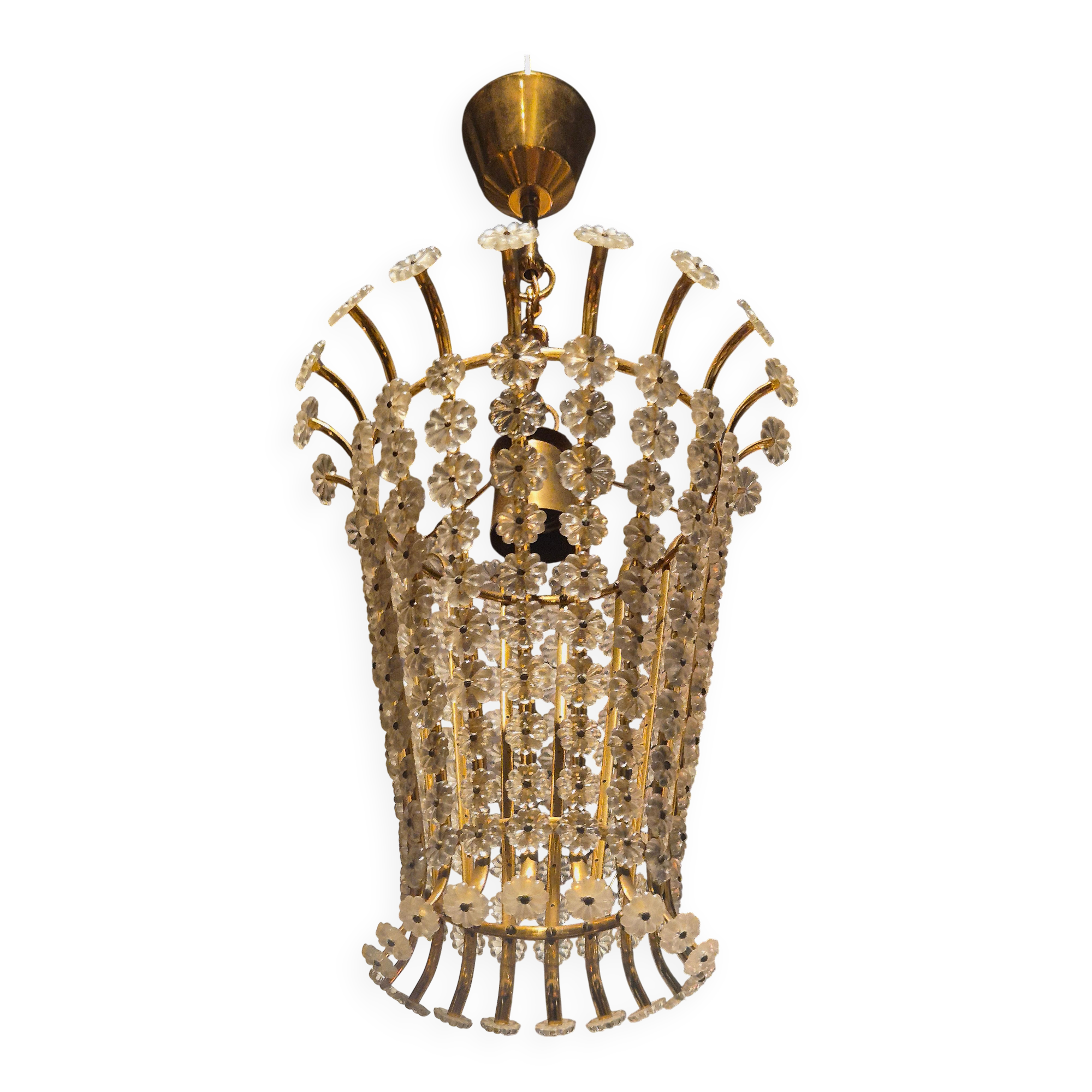 Magnificent brass pendant with floral decoration, Swedish Modern-Decor from the 1950s.
