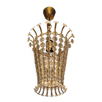 Magnificent brass pendant with floral decoration, Swedish Modern-Decor from the 1950s.