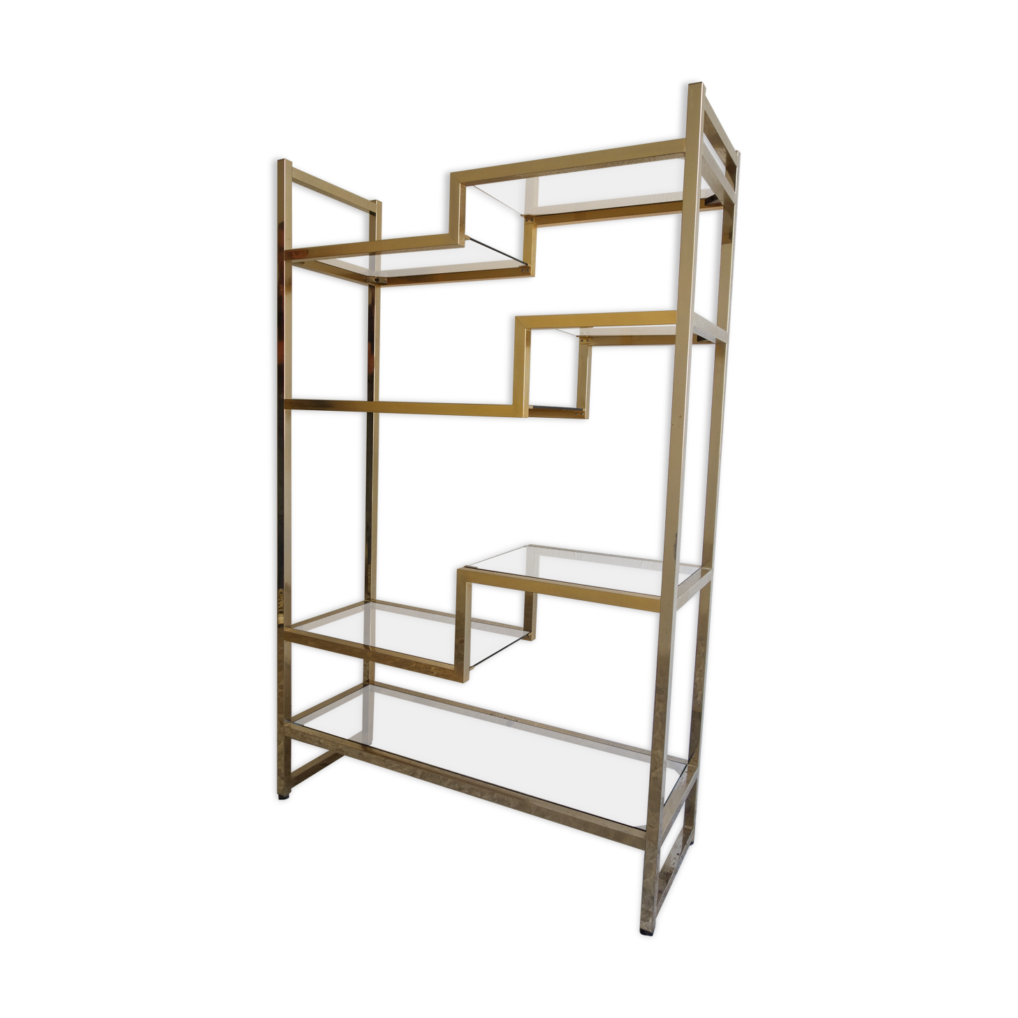 Bookcase or shelf in brass and smoked glass from the 70s