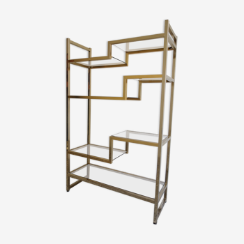 Bookcase or shelf in brass and smoked glass from the 70s
