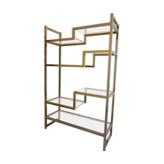Bookcase or shelf in brass and smoked glass from the 70s