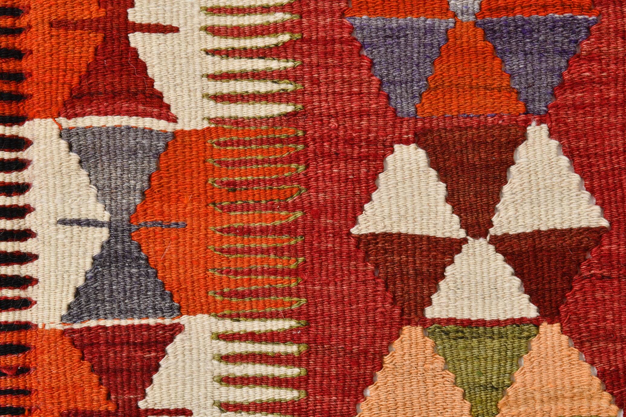 5x10 Pumpkin Orange & Red Kilim Rug, Vintage Turkish Kilim Rug, 143x313