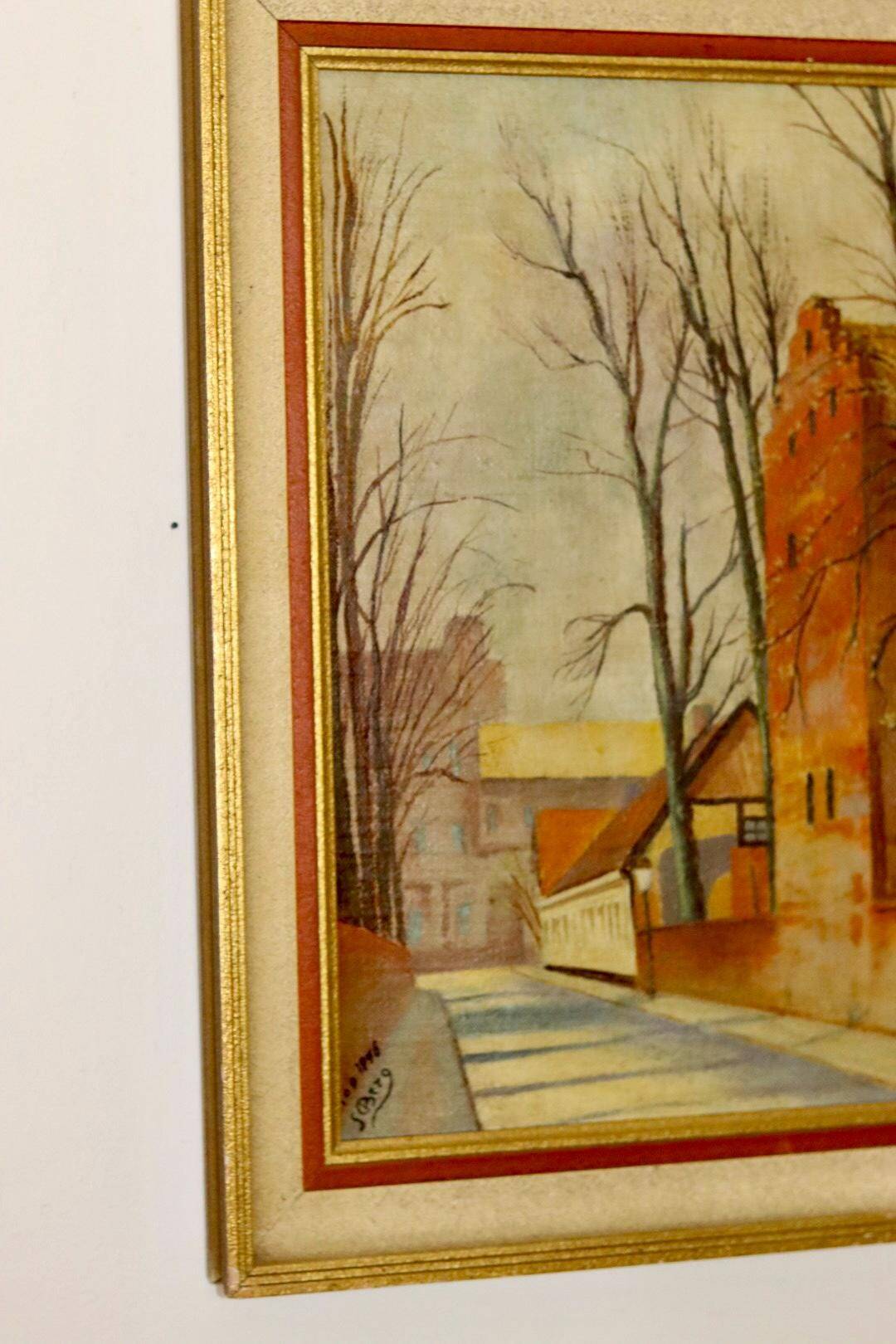 Oil painting on Swedish canvas from the mid-1940s "Street" by Sven Bertil Berg – Vintage and framed.