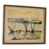 Peinture à l'huile sur toile suédoise originale « Côté eau »