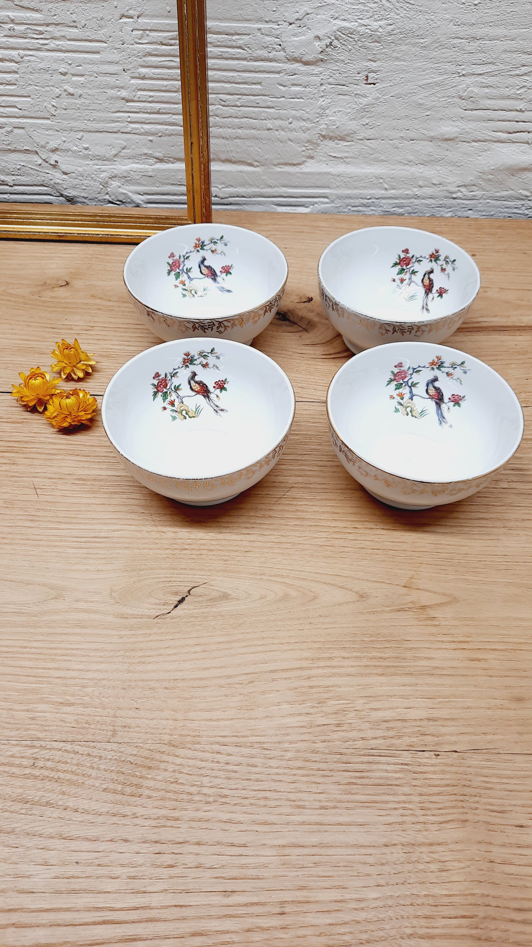 Set 4 bols porcelaine oiseaux de paradis