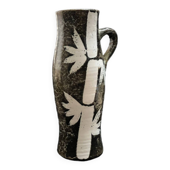 Vase pichet décor bambou fat lava noir et blanc vintage