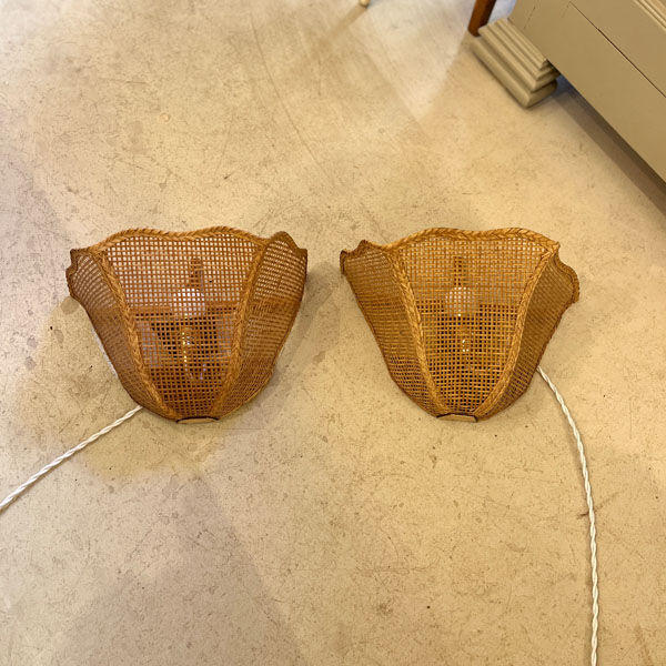 Pair of vintage rattan sconces