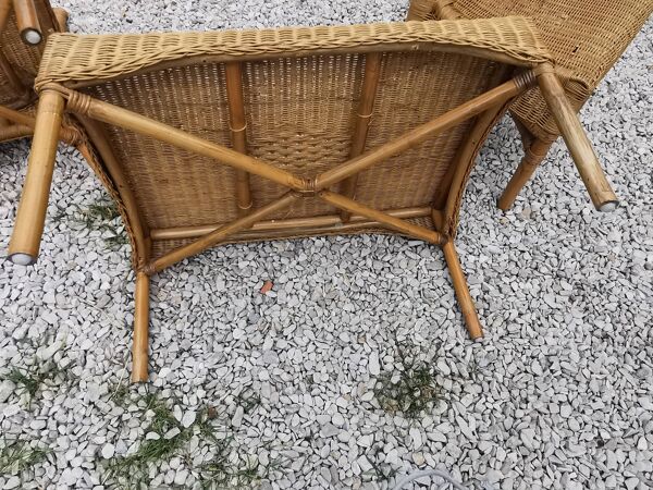 Lot De Deux Chaises Et Table basse En Rotin Vintage