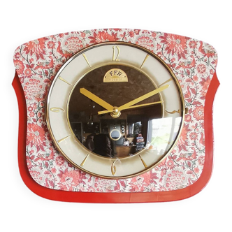 Vintage formica clock silent wall pendulum "ffr morbier red black"