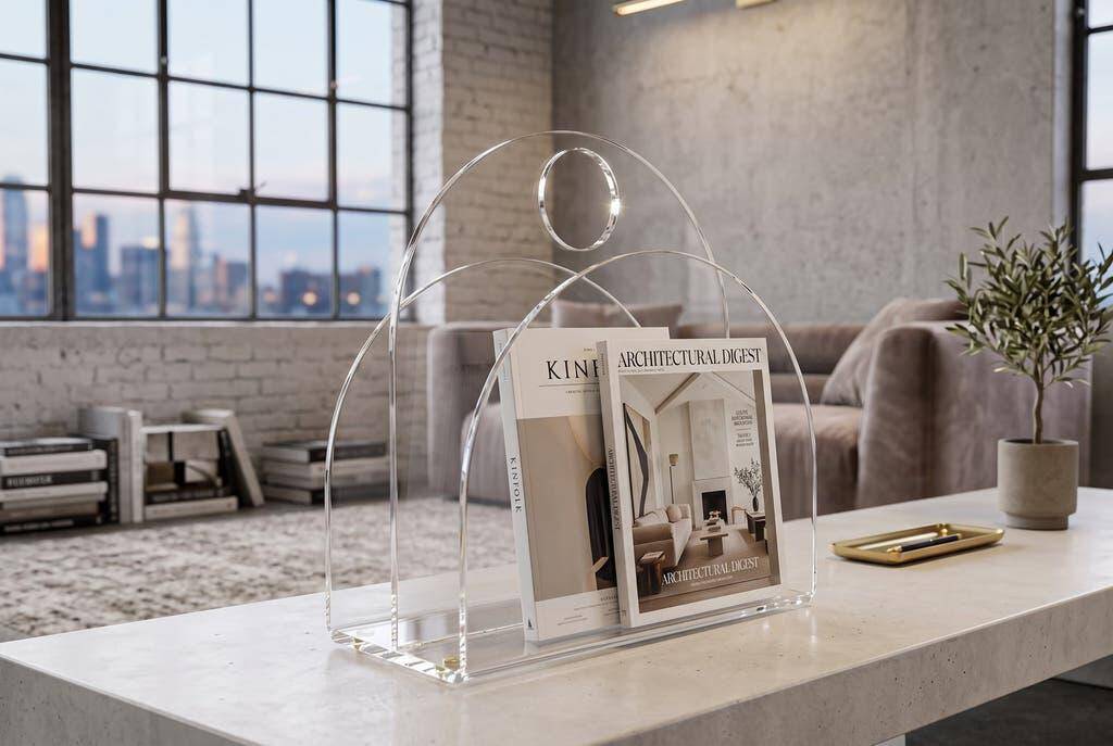 Vintage magazine/newspaper rack in transparent plexiglass