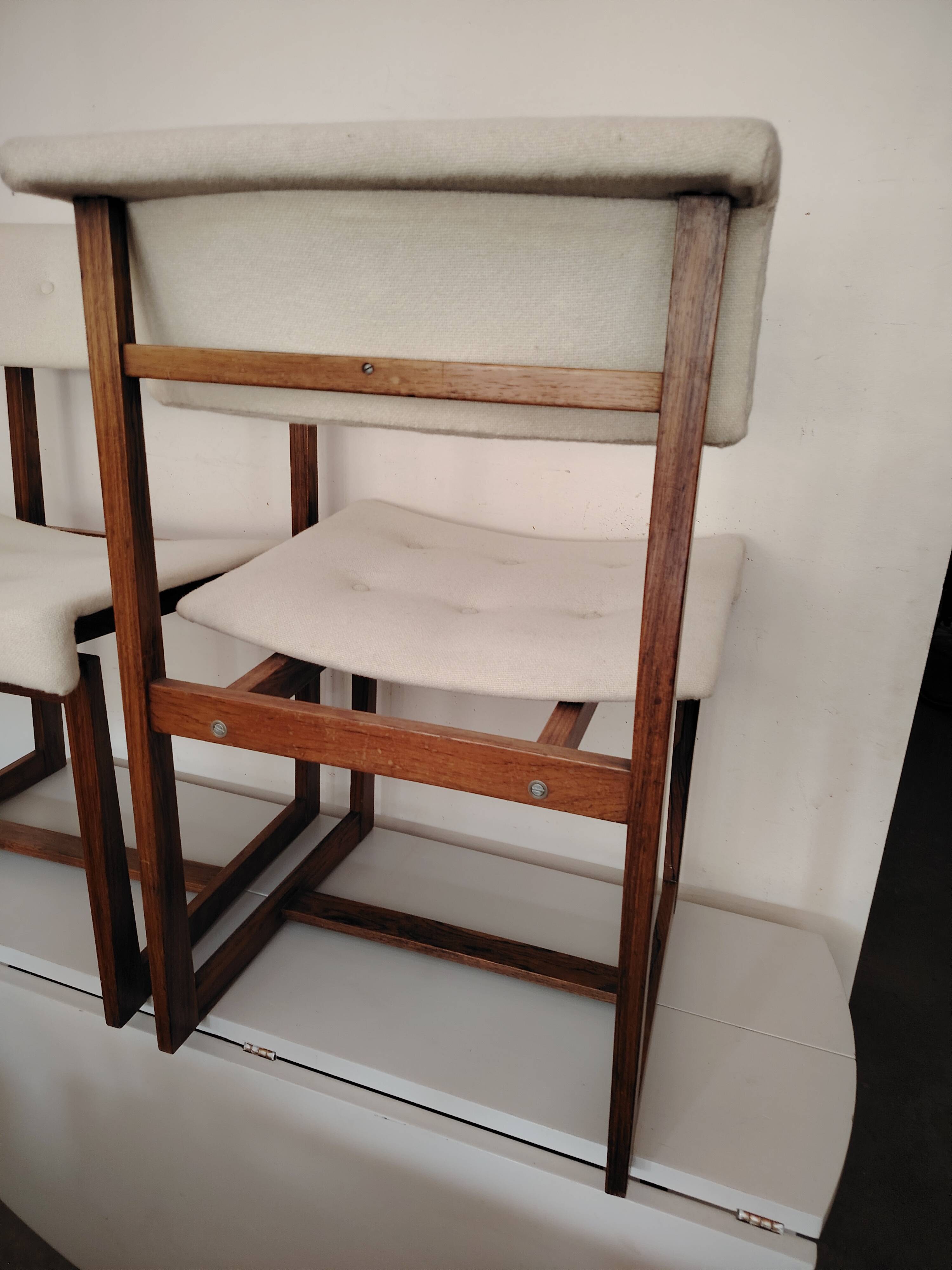 chaises de Henning Sorensen en palissandre massif et lainage blanc