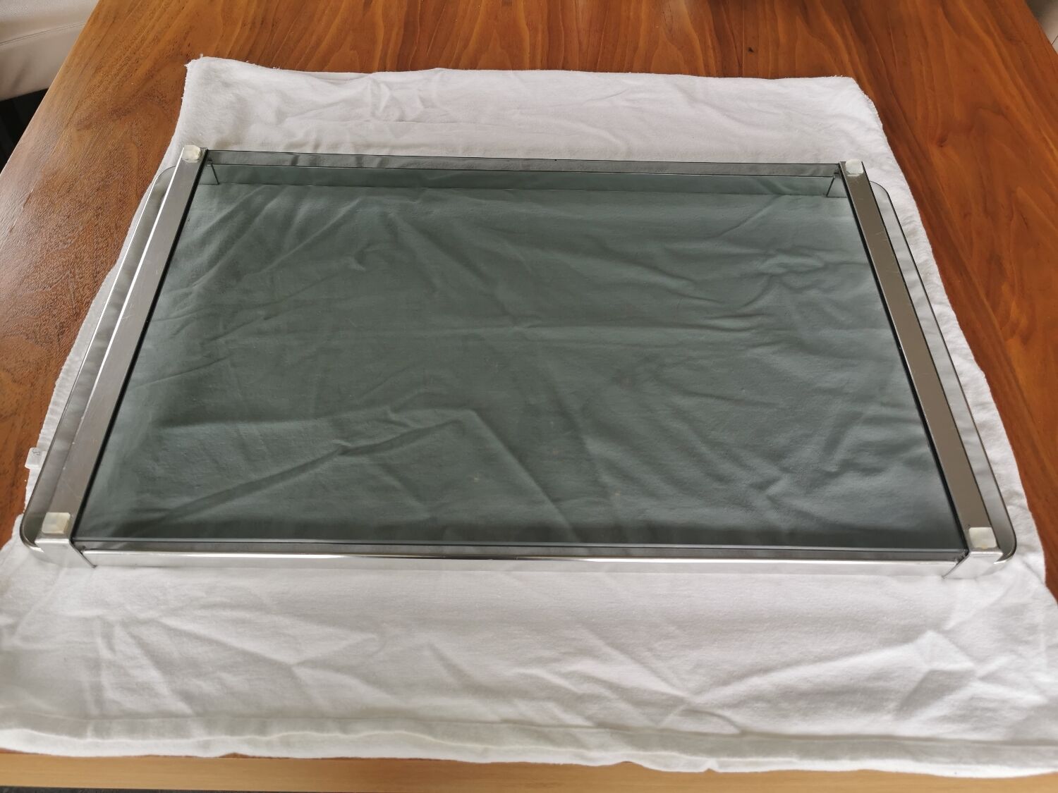 Large vintage smoked glass and chromed metal tray