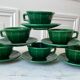 set of 6 cups and sub-cups in green slurry Lunéville 60s