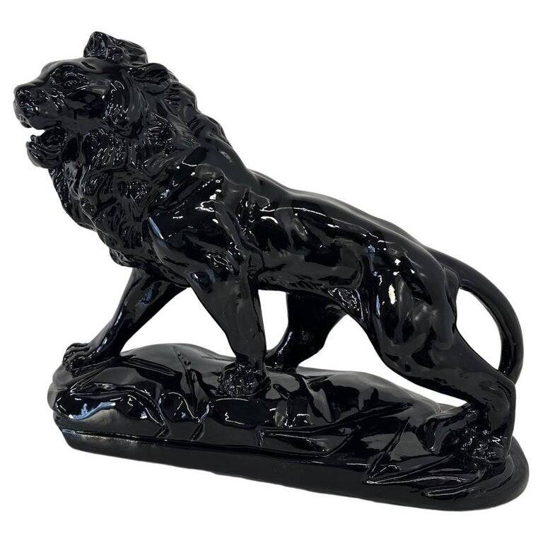 Polished Black Terracotta Lion Art Deco Italian, 1930s
