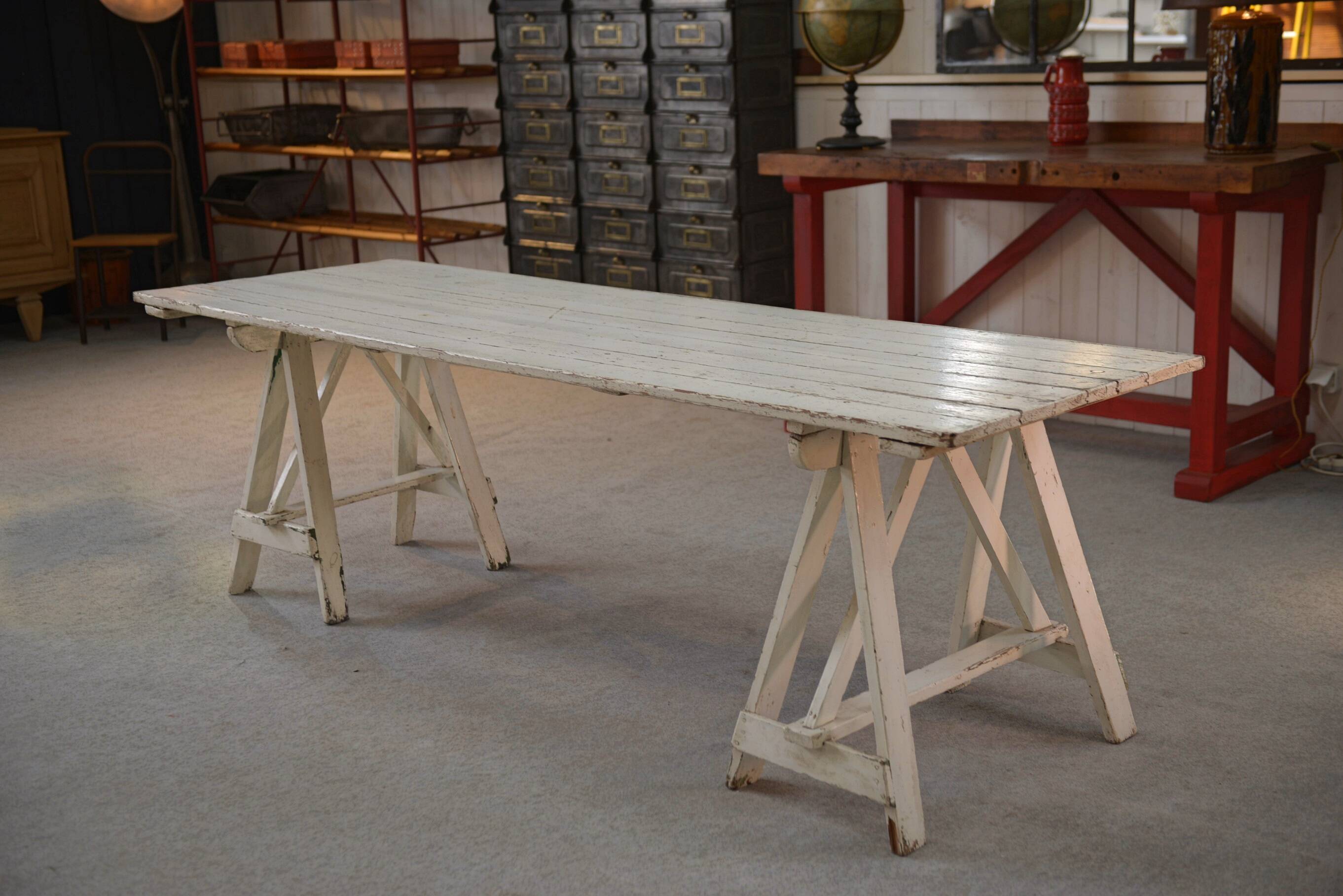 1950s white patina pine table