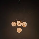 Art Deco Chandelier, Marble Glass, Brass & Chrome, 1930s