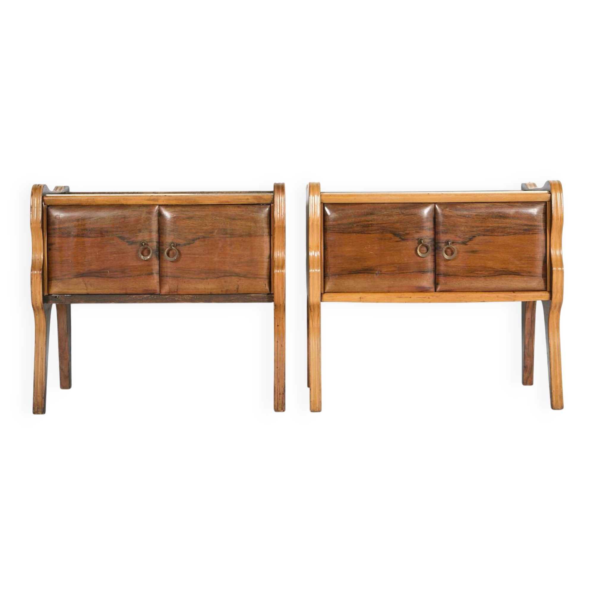 Pair of sculptural Italian Mid-Century nightstands/cabinets, 1950’s
