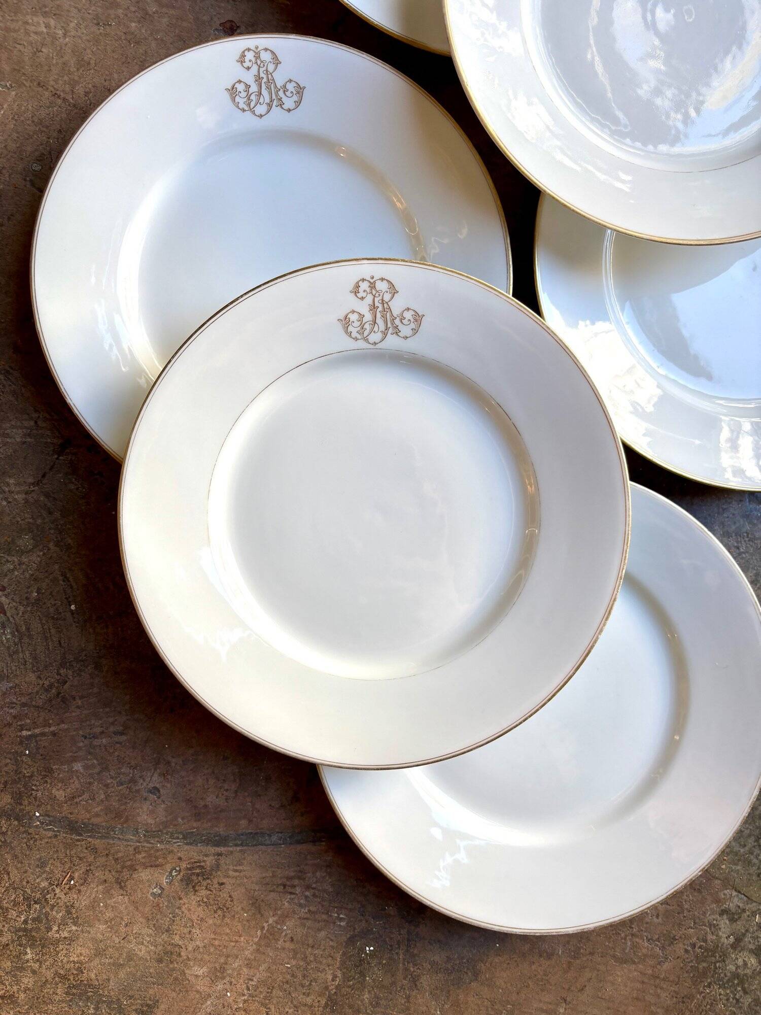 6 monogrammed Paris porcelain dinner plates