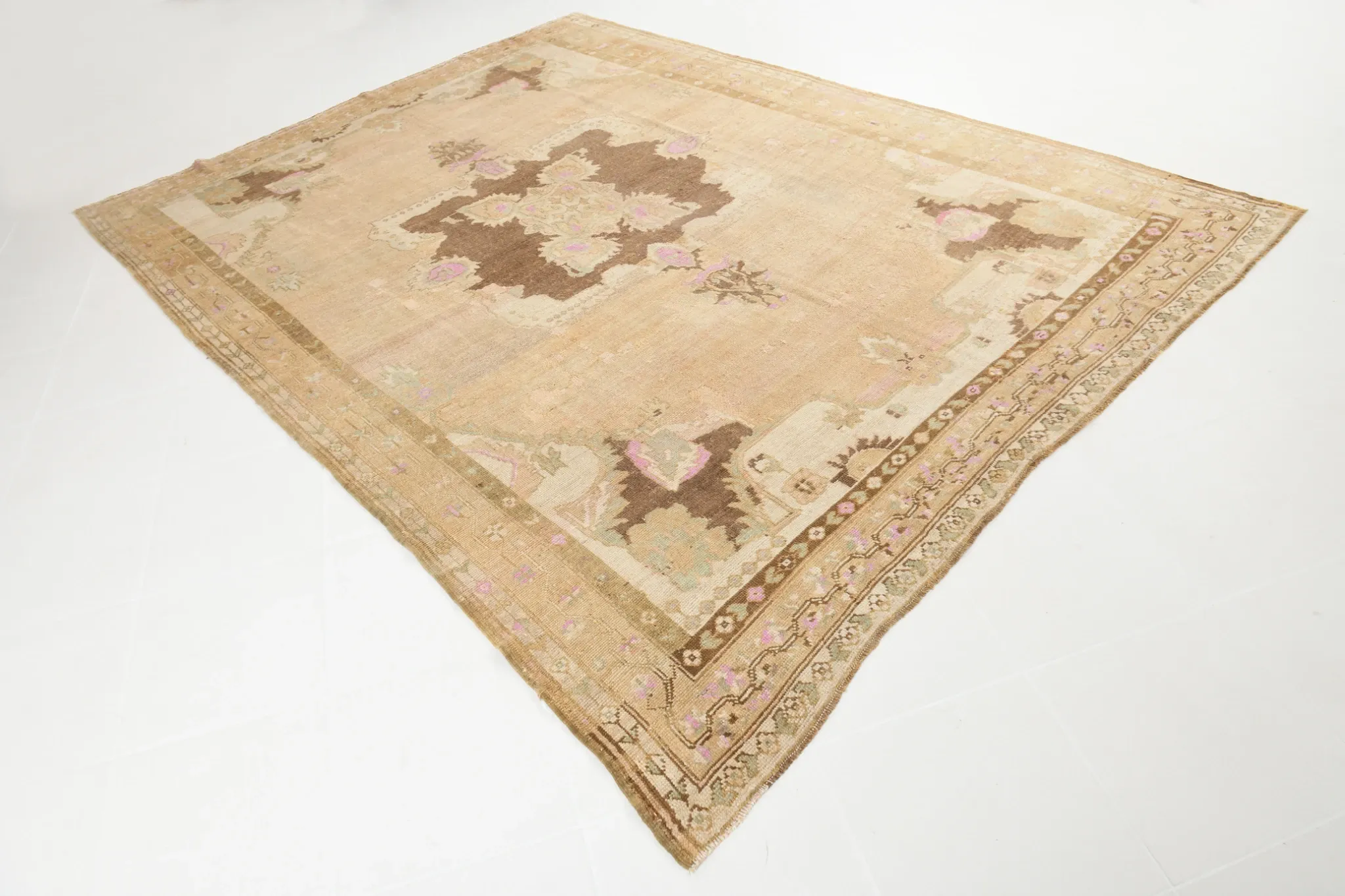 Light Brown & Pink Vintage Persian Rug, Handmade Wool Classic Home Decor