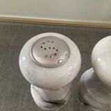 White marble pepper mill and salt shaker set