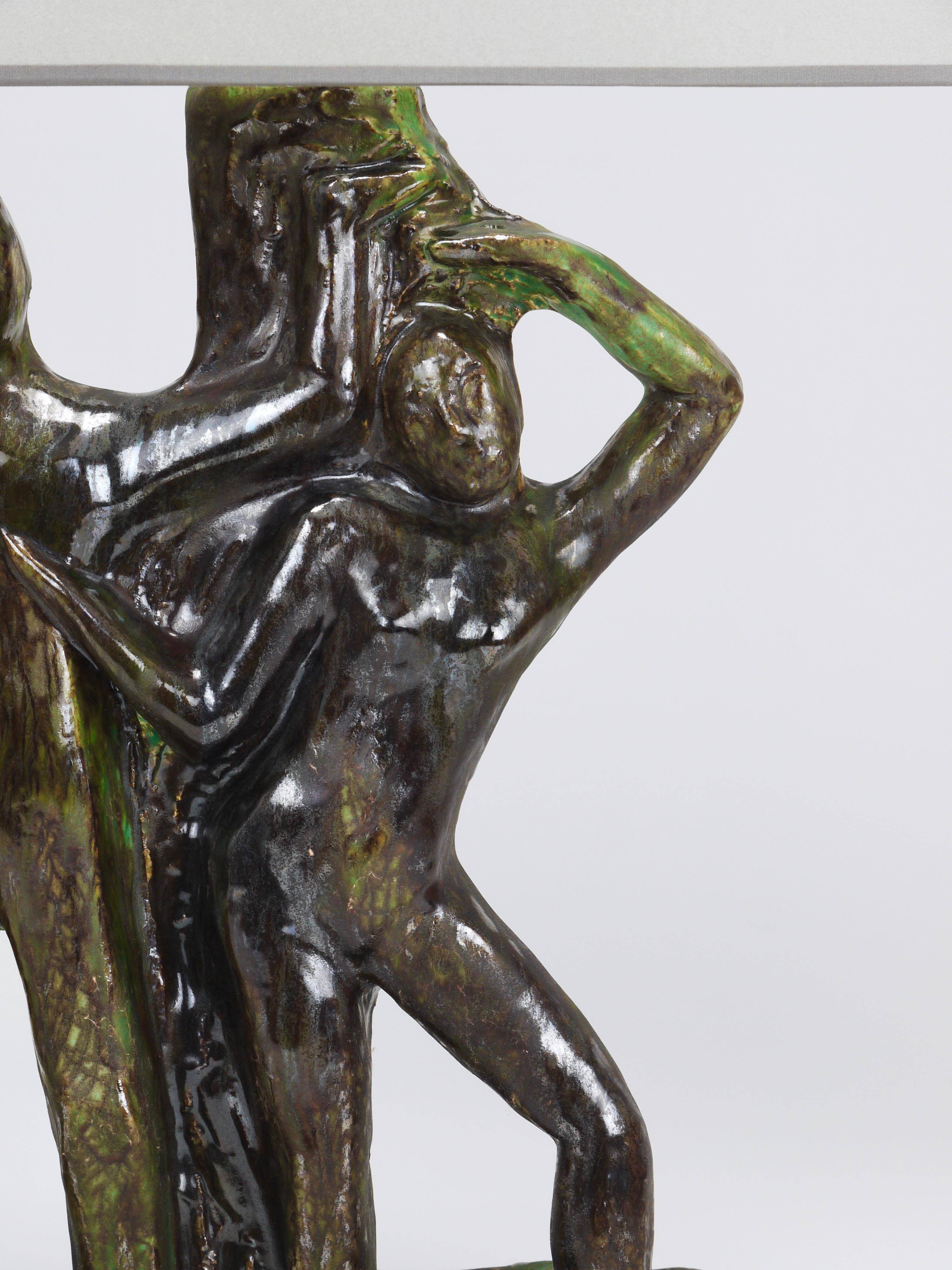 Brutalist sculptural table lamp "Man and Woman near a Tree", Italy, 1970s