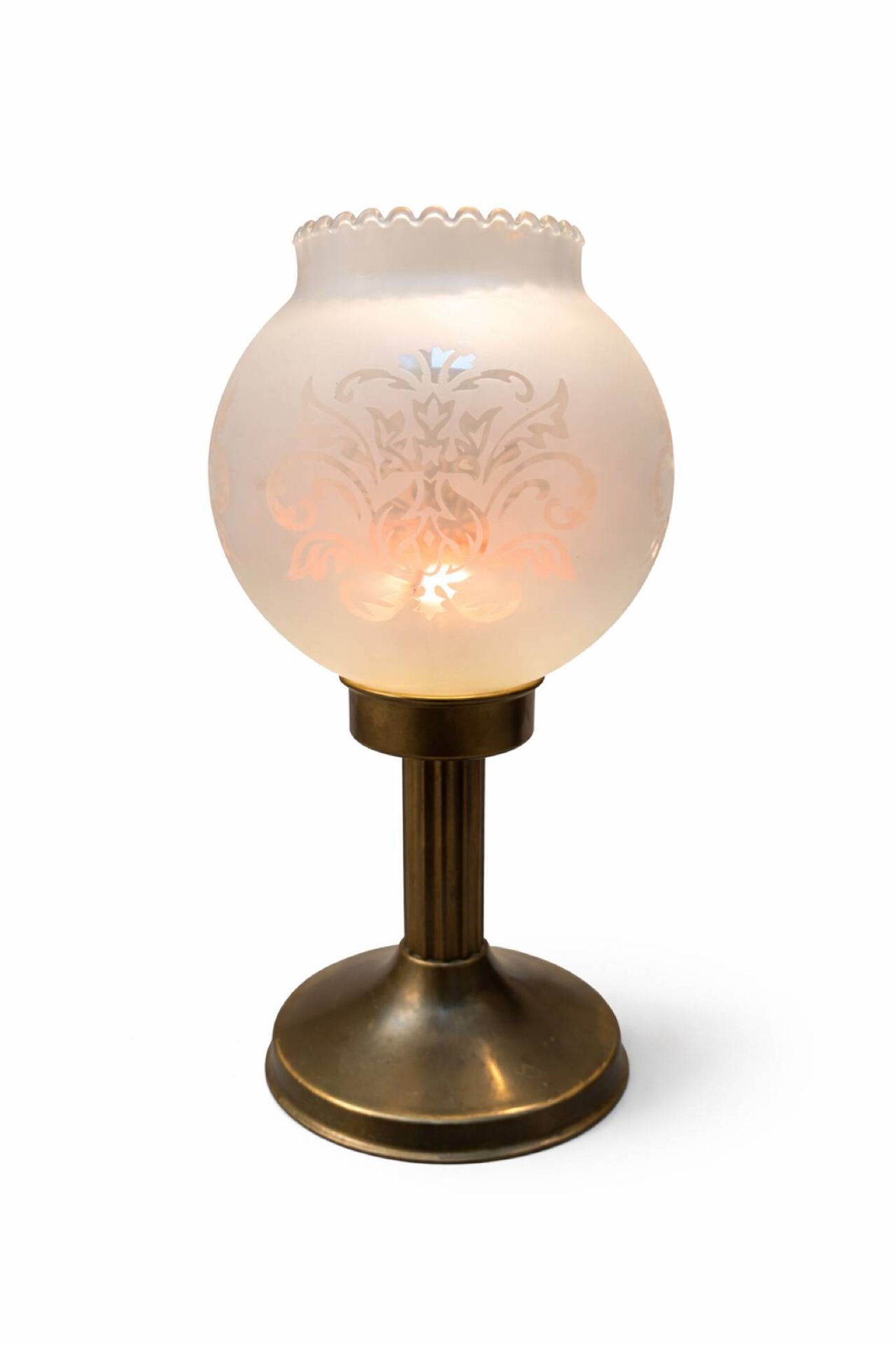 Art Deco votive candle holder in brass and frosted glass, 1920.