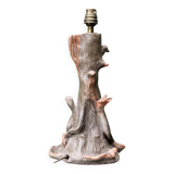 Lamp base in sculpted terracotta featuring birds, signed.